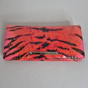 Brahmin Ady Pink Feline Croc Embossed Leather Wallet
